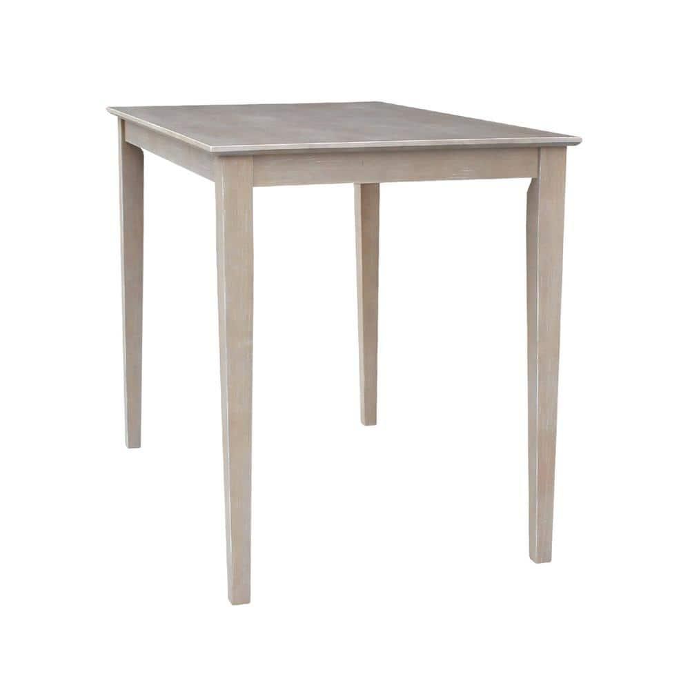 Solid Wood 30" X 48" Counter Height Table Washed Gray Taupe - International Concepts: Parawood, Non-Extension, Modern Style