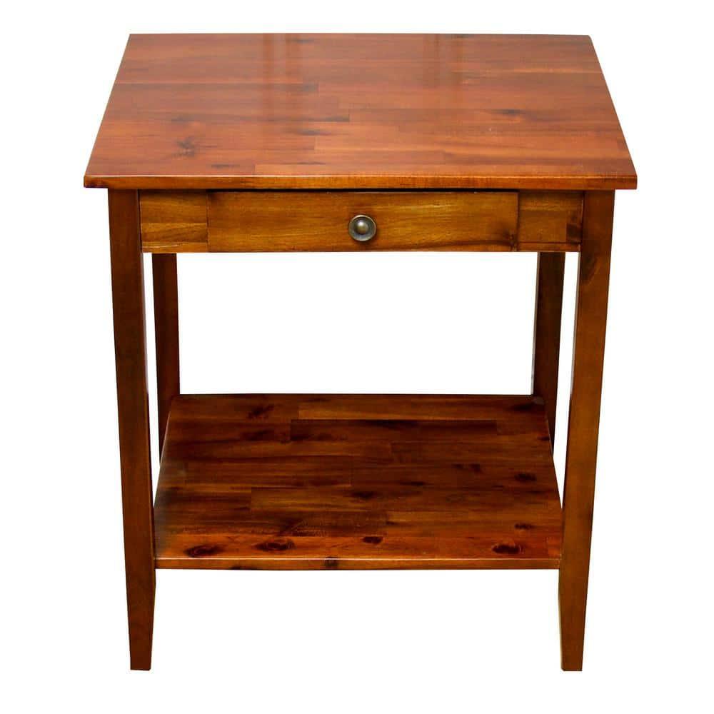 Casual Contemporary Living 2-Tier Solid Acacia End Table with Drawer - Mahogany