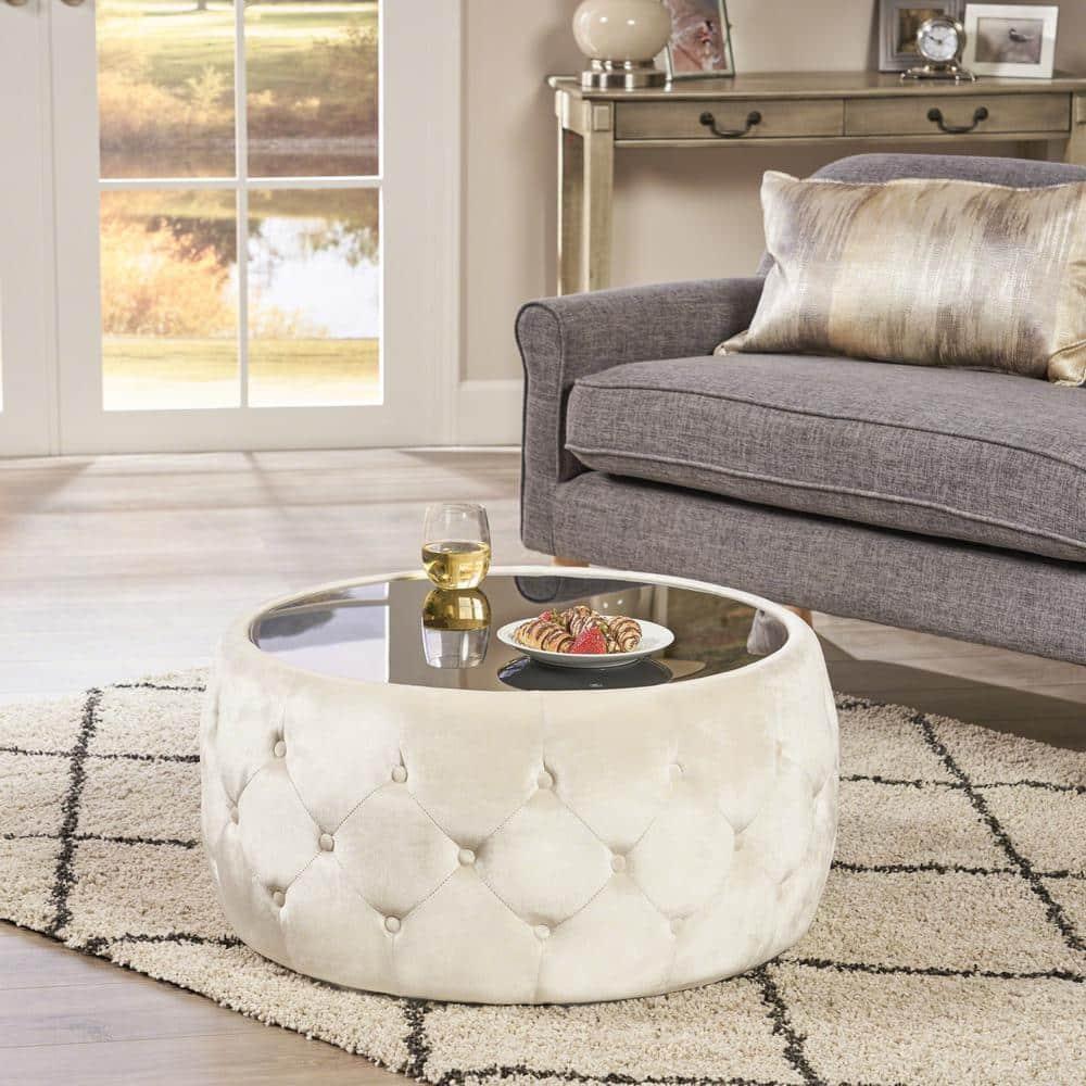 Noble House Merna Indoor Glam Velvet Coffee Table, Beige