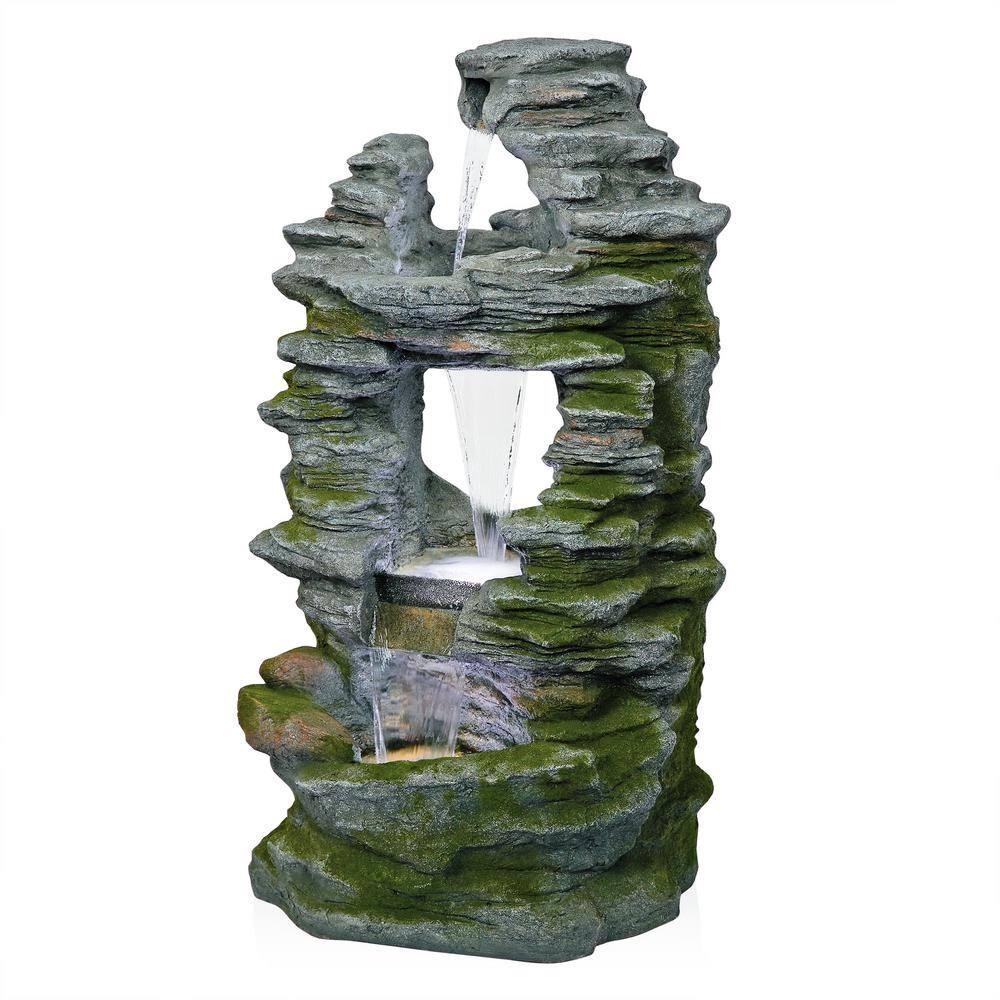 Alpine Corporation 39" Stacked Stone Rainforest Fountain: Polyresin, LED-Lit, Outdoor Decor