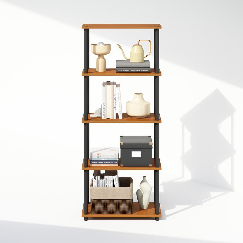 Furinno 5-Tier Tall Decorative Bookshelf Storage Bookcase Open Multipurpose Shelves Display Rack for Living Room&Home Office,Light Cherry/Black