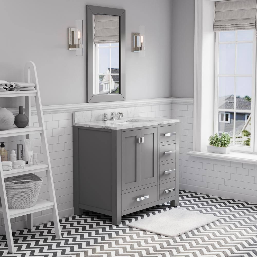 Madison 36 in. W x 21.5 in. D x 34 in. H Single Sink Bath Vanity in Cashmere Grey with Carrara White Marble Top