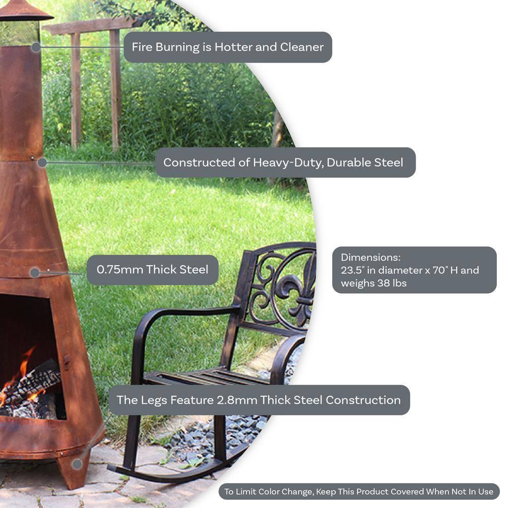 SunnyDaze Decor 70'' H x 23.5'' W 70" Rust Patina Finish Steel Wood-Burning Chiminea with Spark Screen