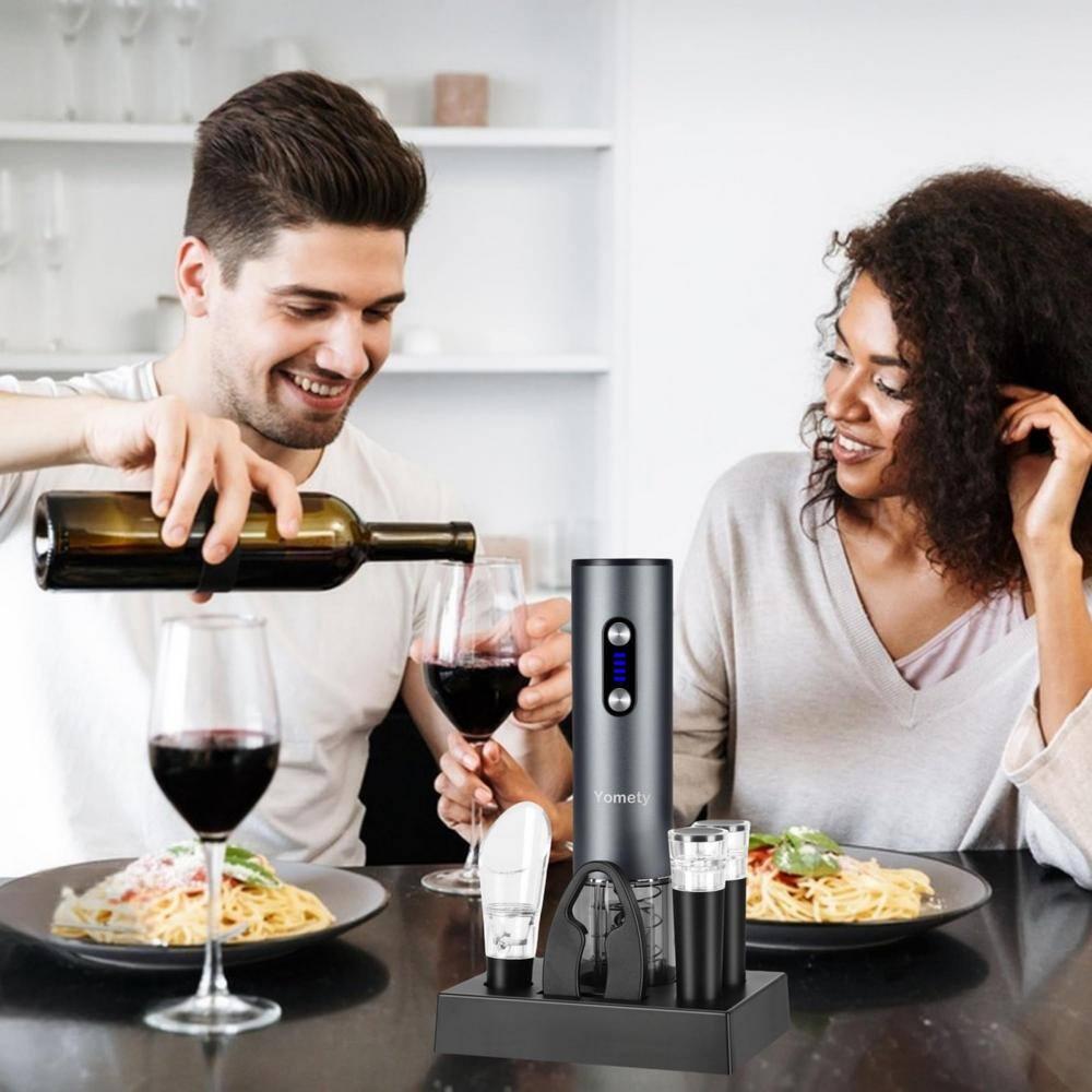 Electric Wine Opener, Rechargeable Wine Opener Set with Foil Cutter, Wine Aerator, Vacuum Stopper and Storage Base, Ideal Wine Accessories for Wine Lovers, Perfect Wine Gifts