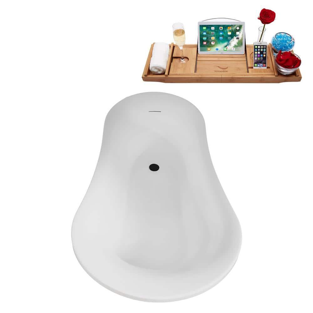 60" Streamline Soaking Freestanding Tub and Tray With Internal Drain