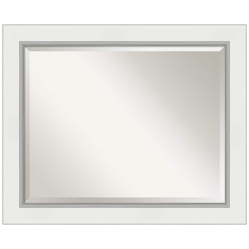 Amanti Art 33" x 27" Eva White Silver Framed Bathroom Vanity Wall Mirror: Modern Rectangular, Wall-Mounted, Beveled Glass