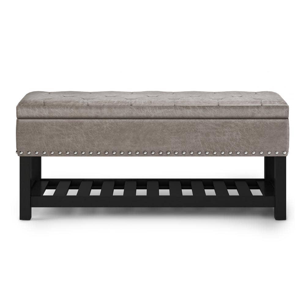 Simpli Home Lomond 44"W Tufted Ottoman Bench with Solid Wood Frame