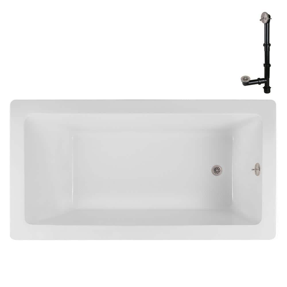 60" x 32" Acrylic Soaking Drop-In Bathtub, Drain Included