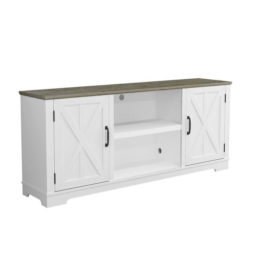 70" Classic Style TV Stand for TVs up to 78" White - Festivo: Farmhouse Design, Cable Management, Adjustable Storage