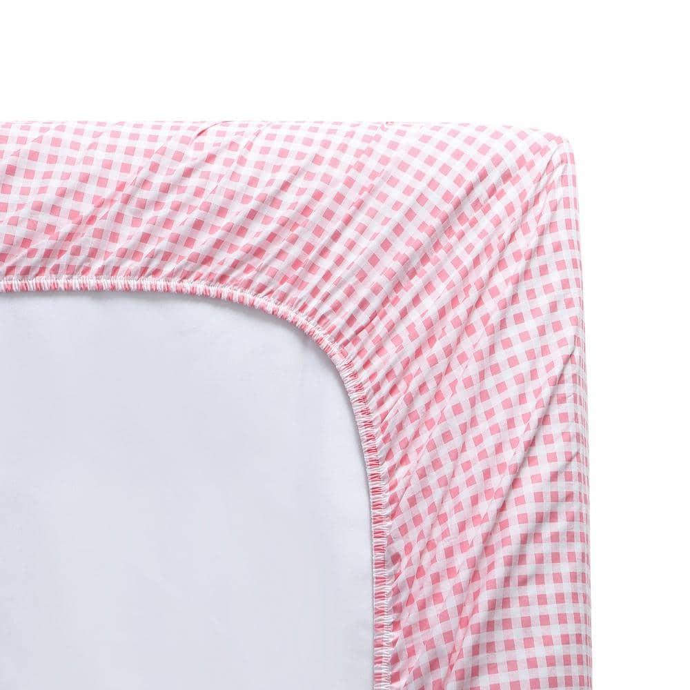 Queen Printed Pattern Percale Cotton Sheet Set Pink Gingham - Poppy & Fritz