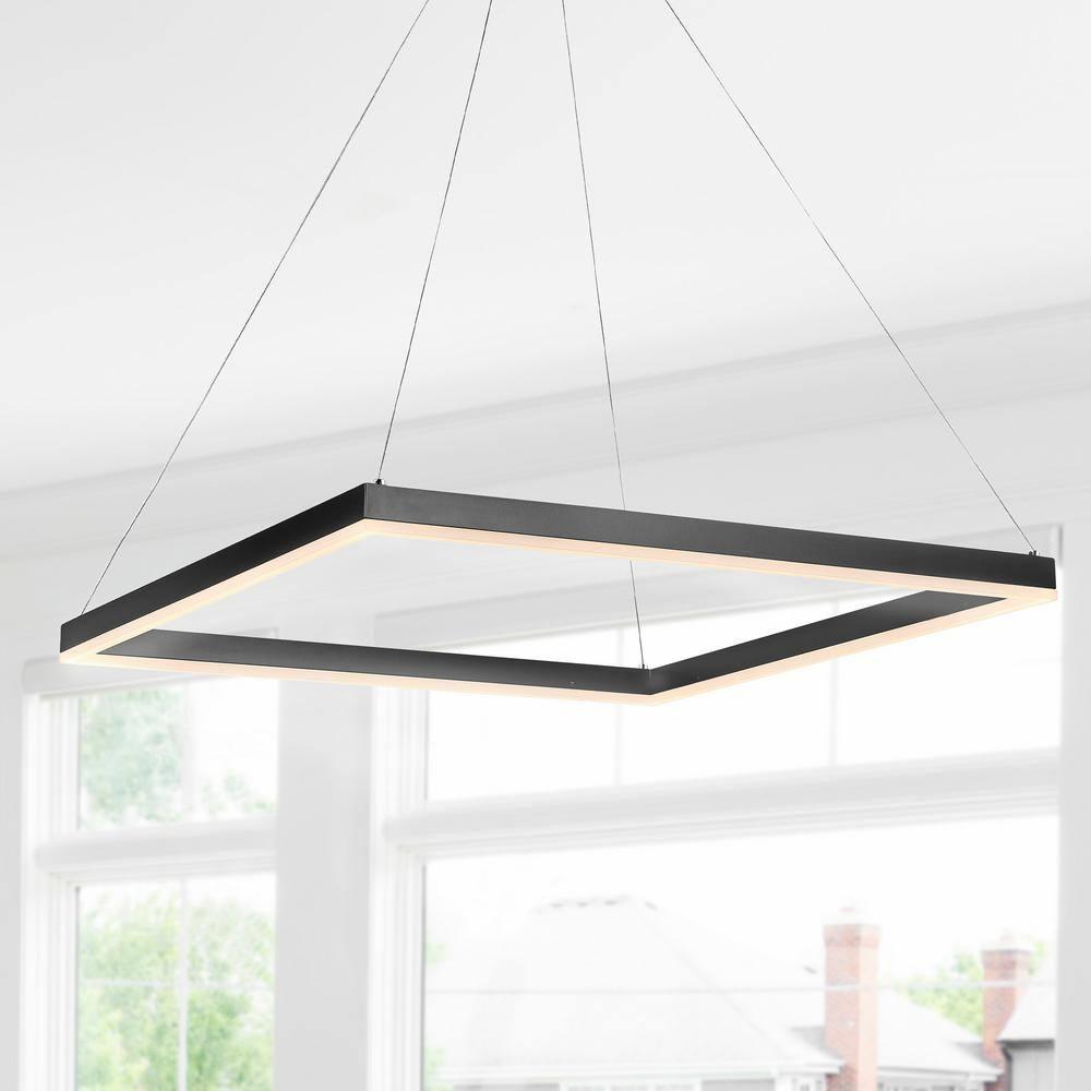 Nero 23.63" Square Contemporary Modern Metal Integrated LED Pendant Light, Black