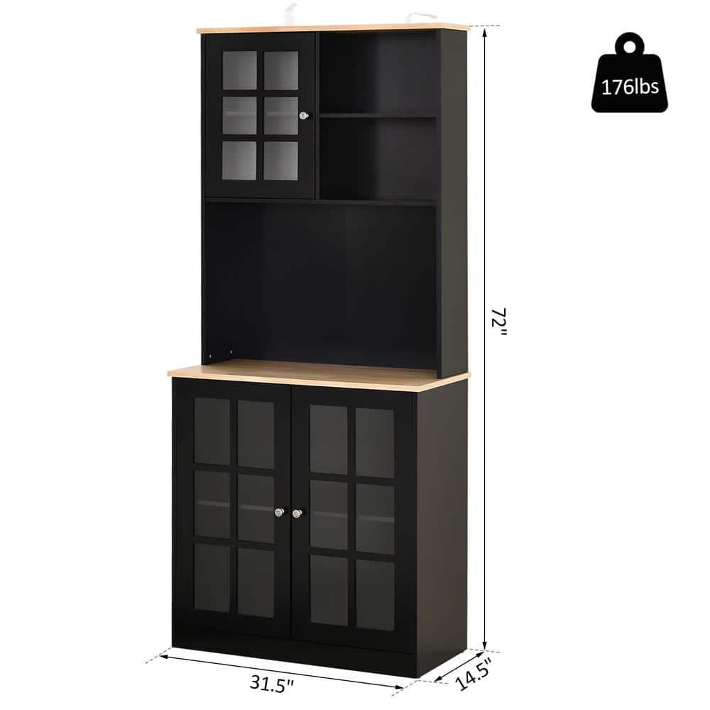 HOMCOM Kitchen Buffet with Hutch, Storage Pantry with 3 Cabinets, 2 Open Shelves and Large Countertop, Black