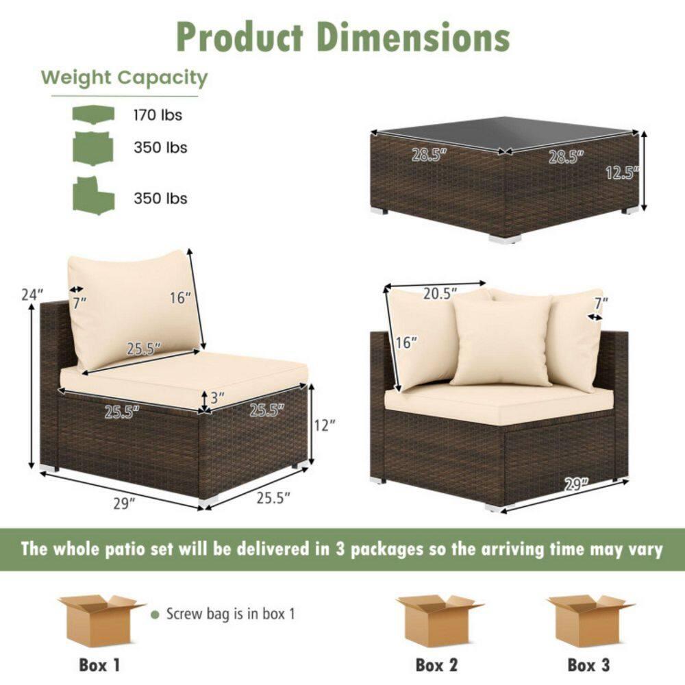 Topcobe 7 Pieces Patio Rattan Furniture Set with Sectional Sofa Cushions, Outdoor Patio Furniture-Beige