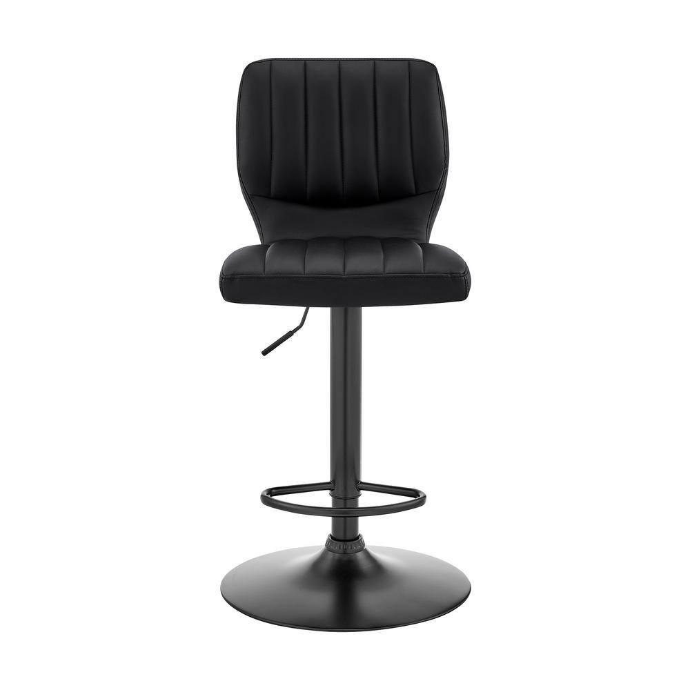 Bardot Adjustable Barstool with Faux Leather and Metal Finish Black - Armen Living: Swivel, Hydraulic Lift, 360-Degree Function