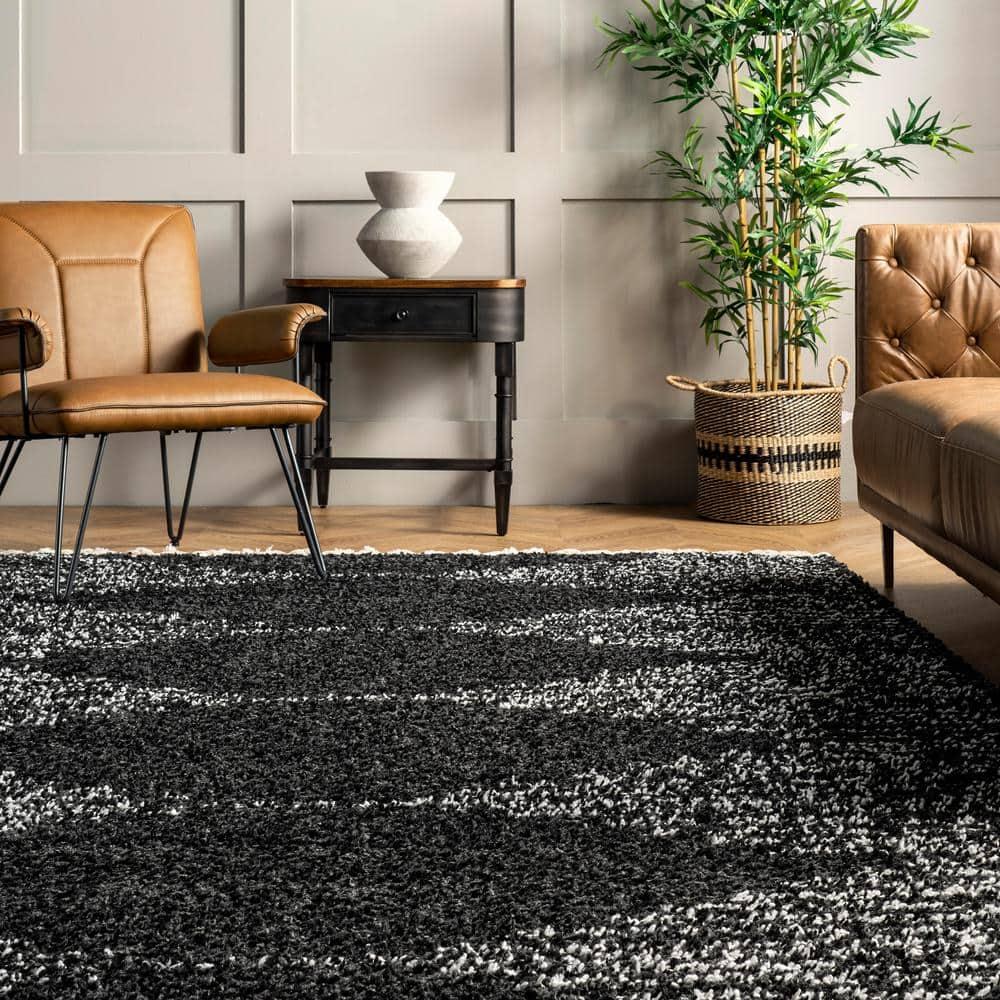 Nuloom Bria Geometric 3x5 Accent Shag Indoor Area Rug for Living Room Bedroom Dining Room Nursery Entryway, Black/Ivory