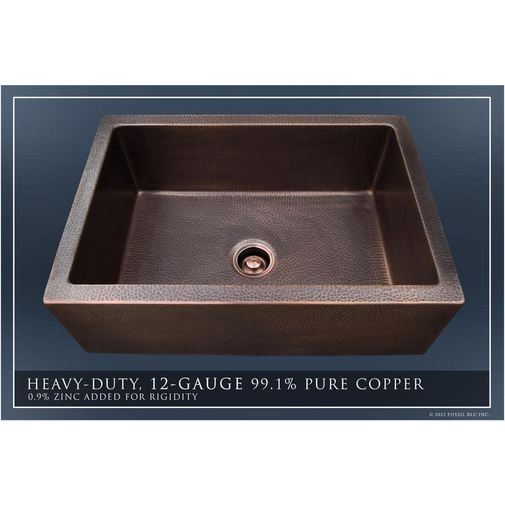 FSW1106 LUXURY 30-INCH HEAVY 12-GAUGE DARK PATINA COPPER FARMHOUSE SINK, INCLUDES ACCS, FLAT FRONT