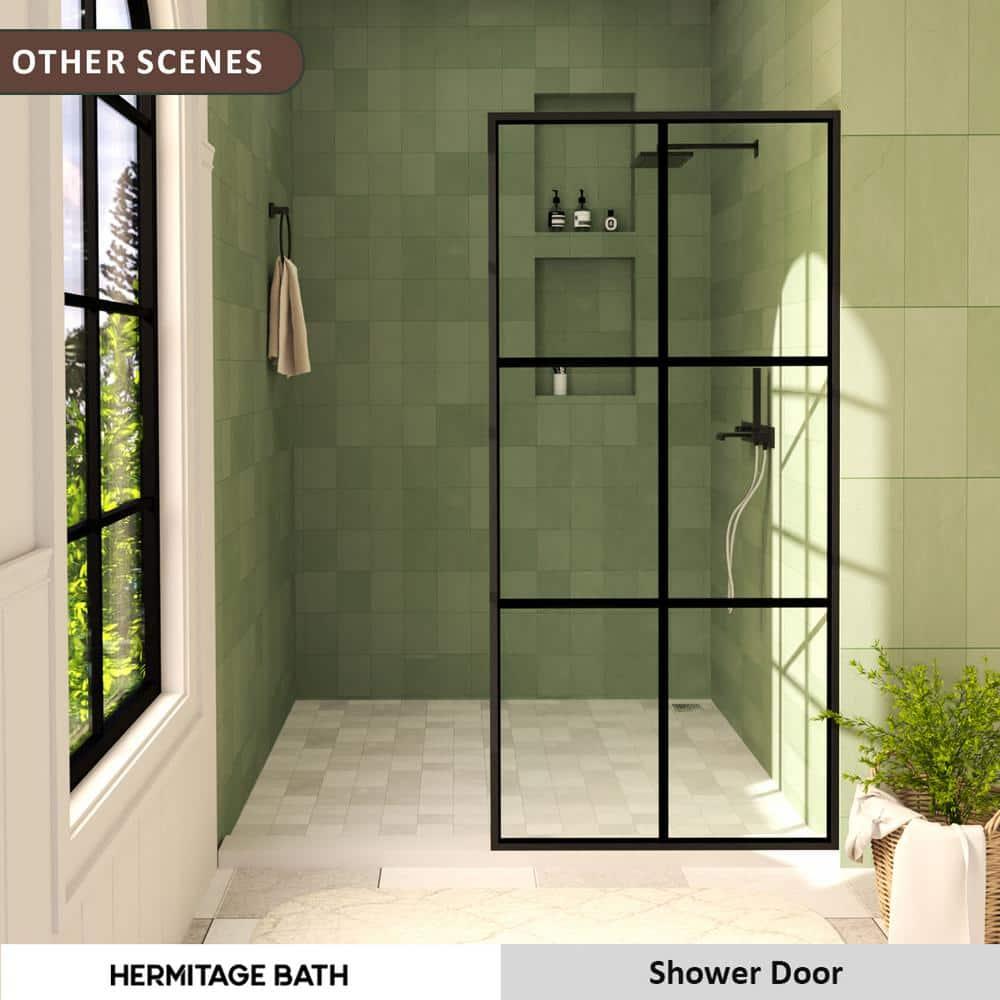 Hermitage Bath Hilma 34 In. W X 72 In. H Fixed Framed Shower Door In Matte Black Finish With Patterned Glass 1010A-HBMB