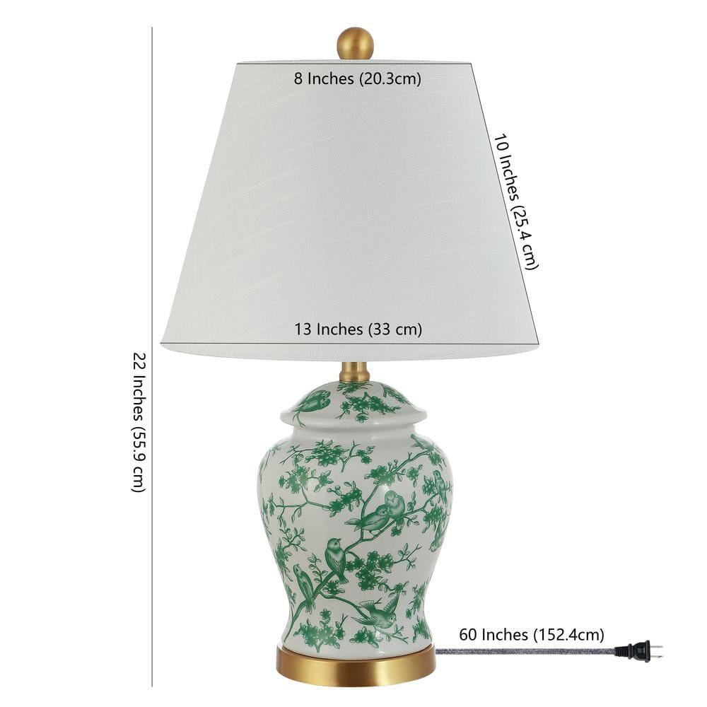 JONATHAN Y JYL3005B Penelope 22" French Country Cottage Ceramic/Iron Chinoiserie Ginger Jar LED Table Lamp, Classic for living room, dinning room, bedroom Bulb Included, White/Green