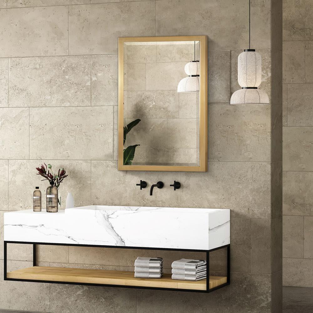 Head West Gold Stainless Steel Metal Framed Mirror for Bathroom Vanity – Decorative Rectangular Bathroom Mirror for Over Sink, Bedroom & Living Room, 24"x30"