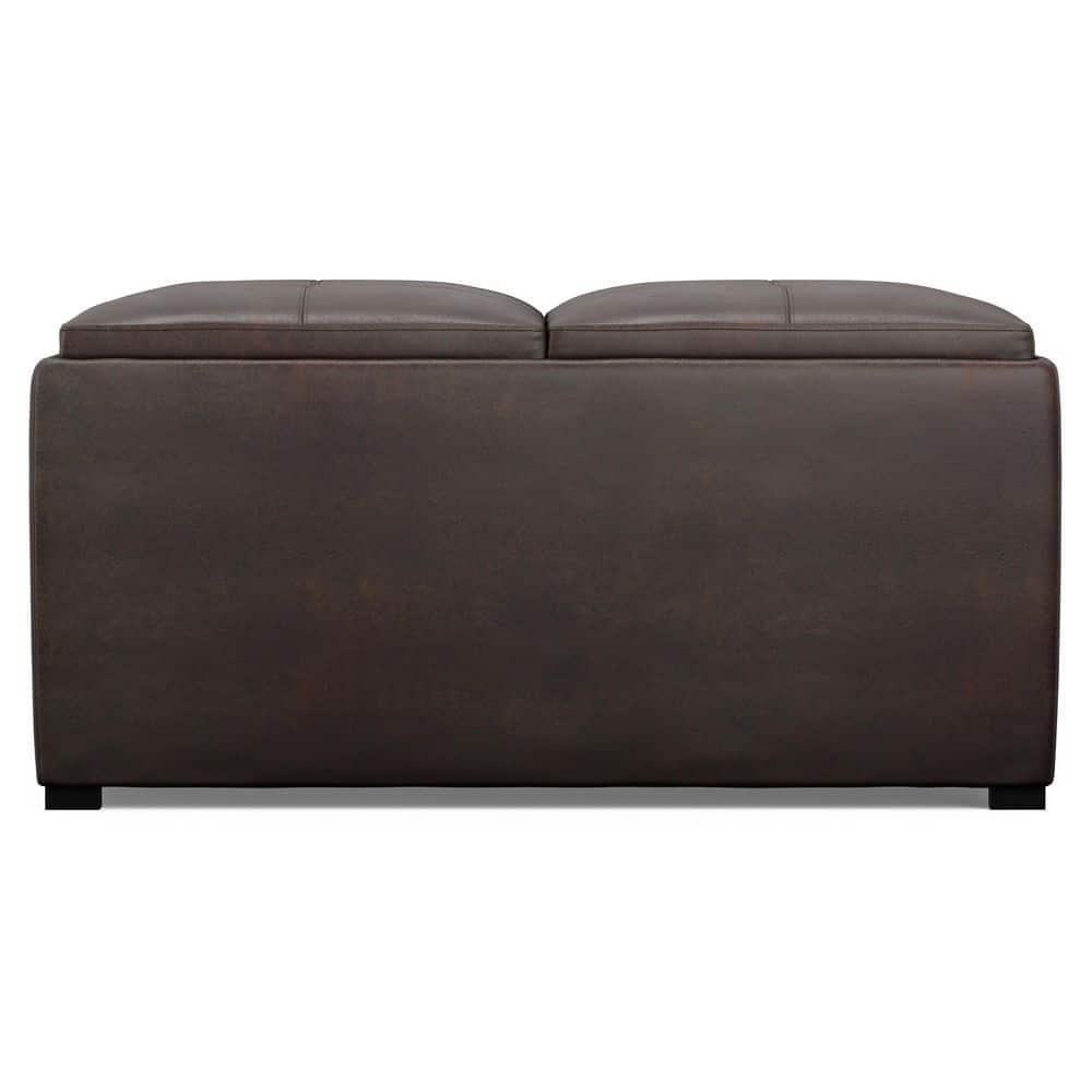 Simpli Home Avalon 35"W Upholstered Square Coffee Table Storage Ottoman with Flip-Over Trays