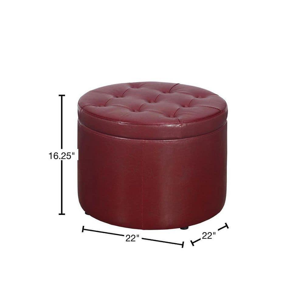 Convenience Concepts Designs4Comfort Round Shoe Ottoman, Burgandy