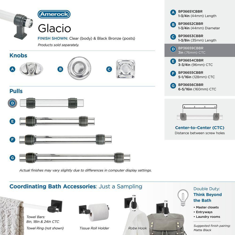 Amerock Glacio 3 inch (76mm) Center-to-Center Clear/Black Bronze Cabinet Pull