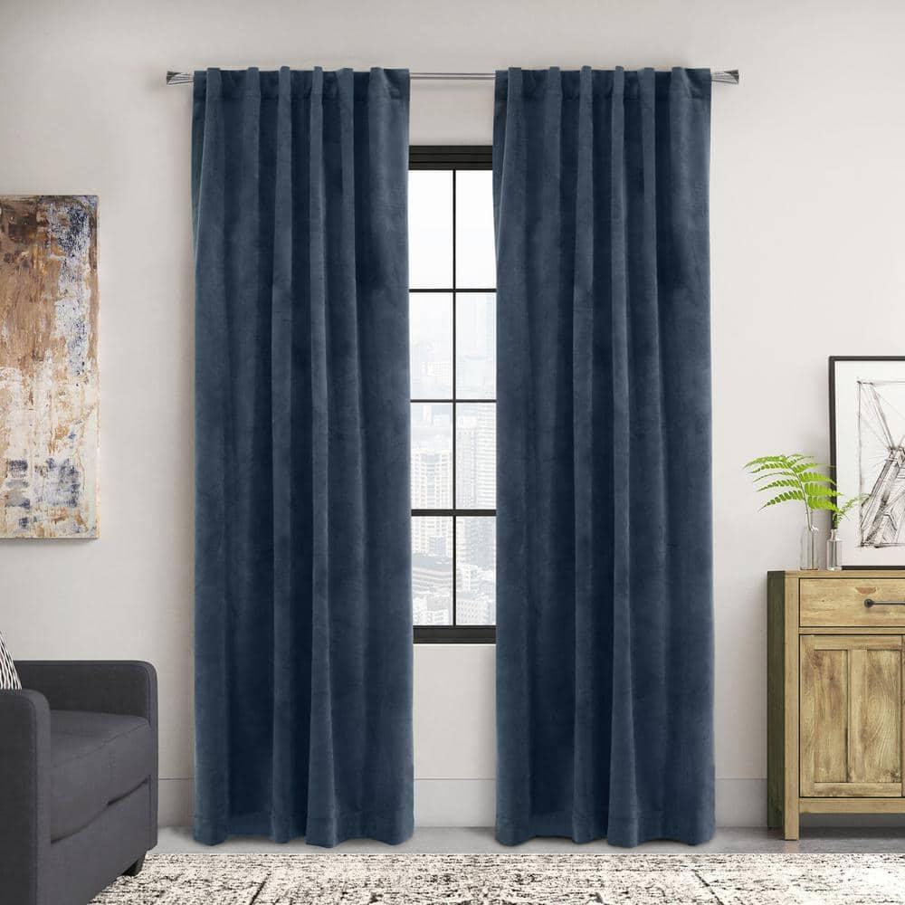 Thermaplus Seren Room Darkening Window Treatment Dual Header Curtain Panel for Bedroom Livingroom 50" x 108" Navy