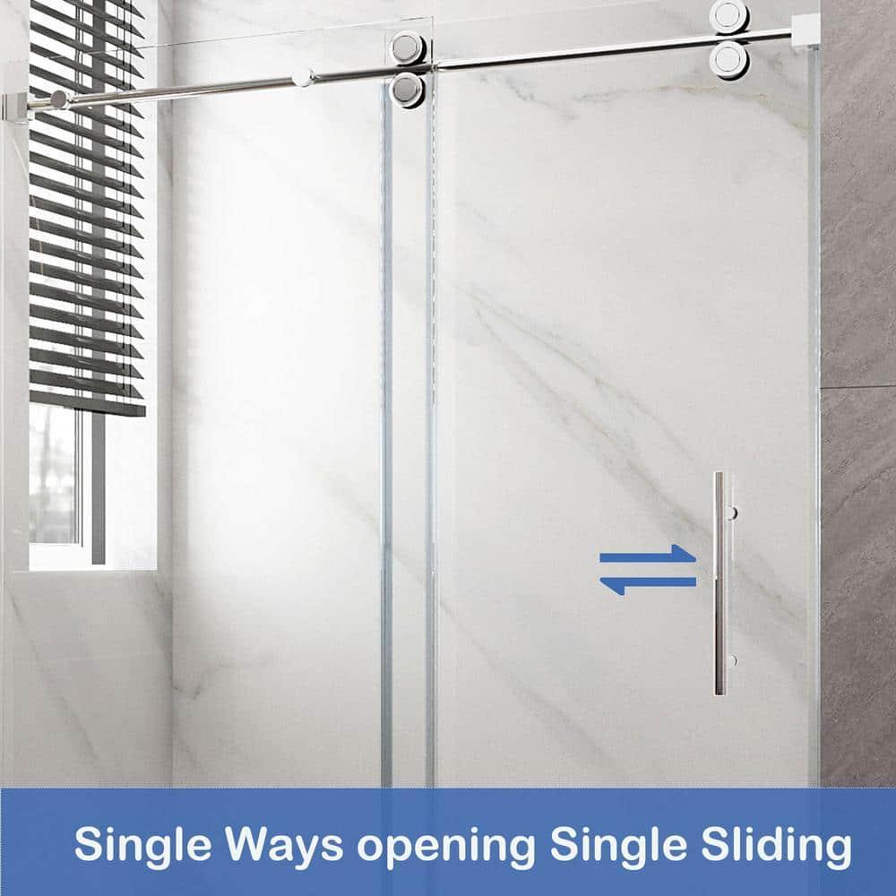 56-60 in. W x 76 in. H Sliding Frameless Shower Door in Brushed Nickel Finish with 5/16 in. (8 mm) Tempered Glass