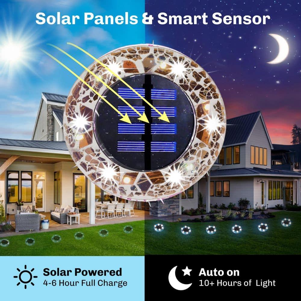 Bell + Howell Bell+howell Disk Lights Solar Ground Lights Mosaic Wireless Auto On/off Solar Pathway Garden Outdoor Lighting With 6 Led Bulbs For Lawn, Patio, Garden, Yard, Pathways Waterproof, 4 Pack - Blue & Reviews | Wayfair