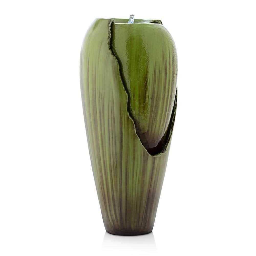 Green Antique Jar Outdoor Water Fountain with LED Lights
