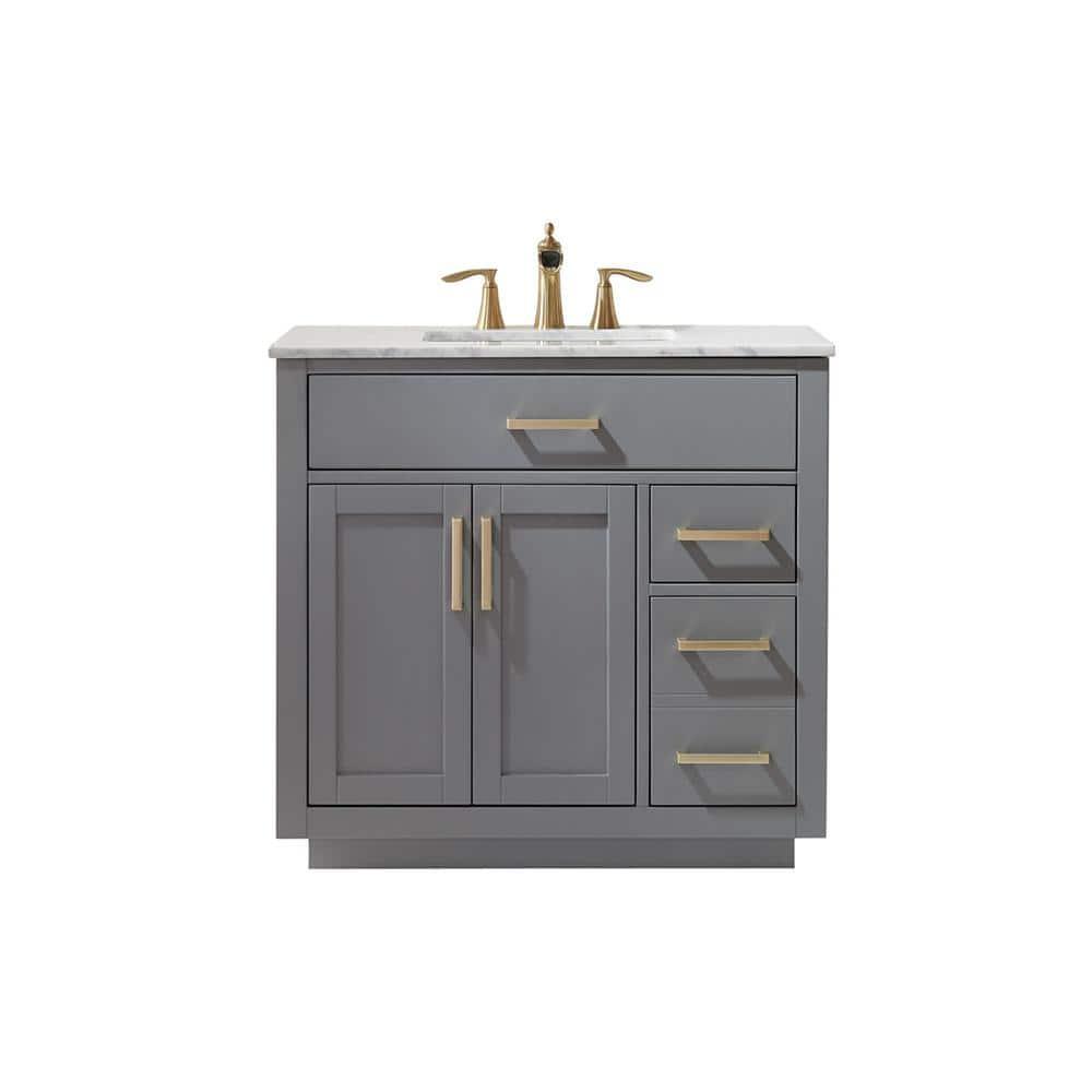 Ivy 36" Marble Countertop Single Vanity w/o Mirror Gray