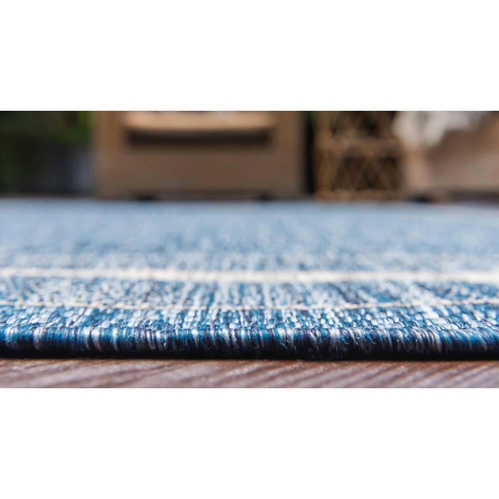 Unique Loom 6' 1 x 9' 0 Rectangle Indoor/Outdoor Border Blue Area Rug