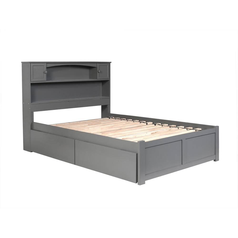 Newport Platform Bed with Flat Panel Foot Board and 2 Urban Bed Drawers, Full, Gray
