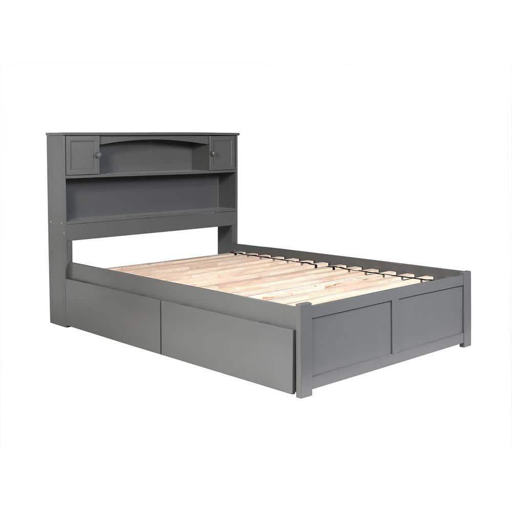 Newport Platform Bed with Flat Panel Foot Board and 2 Urban Bed Drawers, Full, Gray