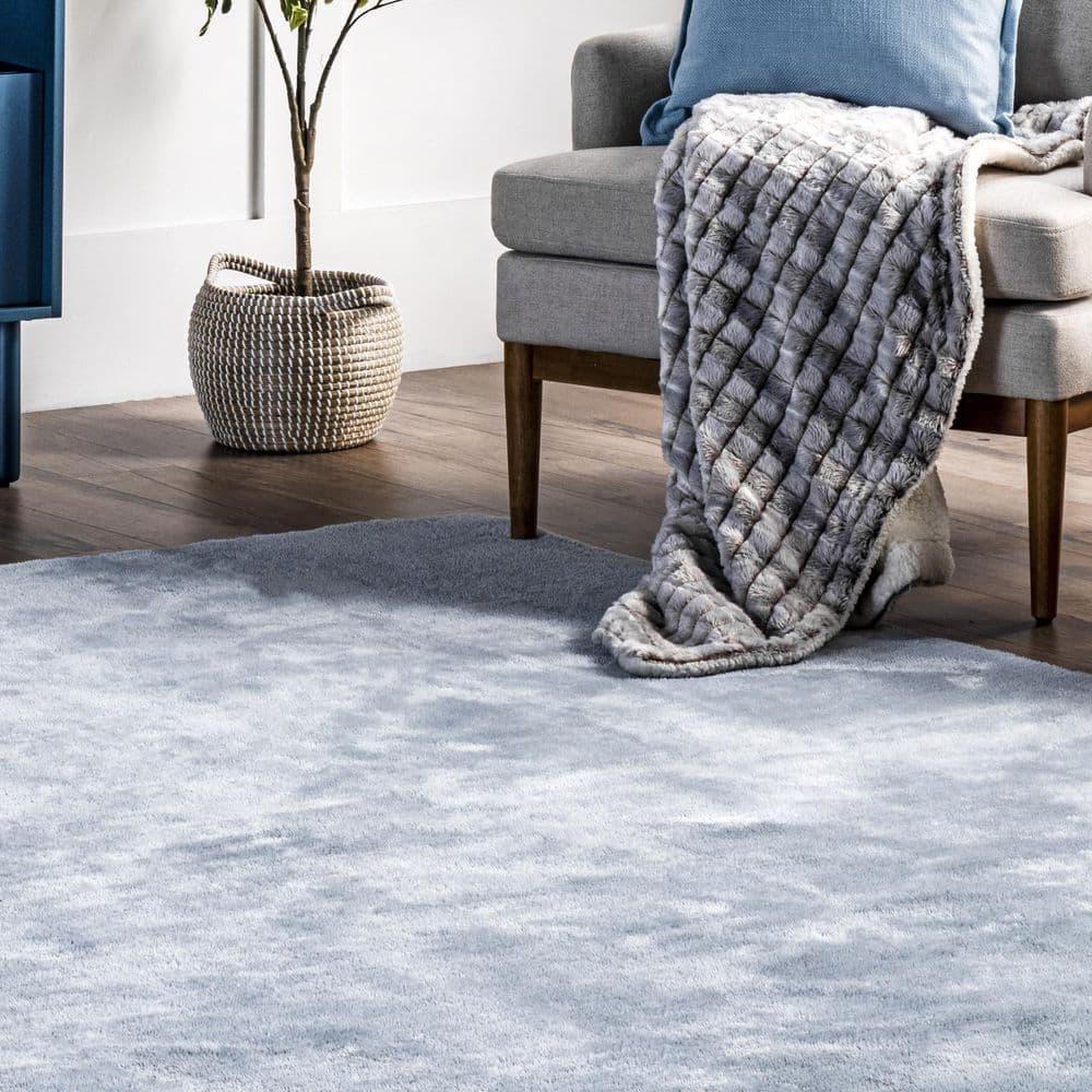 nuLOOM 4' Square Cozy Plush SuperiorWash Area Rug, Machine Washable, Non-Slip, Soft Fluffy Shag Carpet for Living Room Bedroom, Loni Light Blue