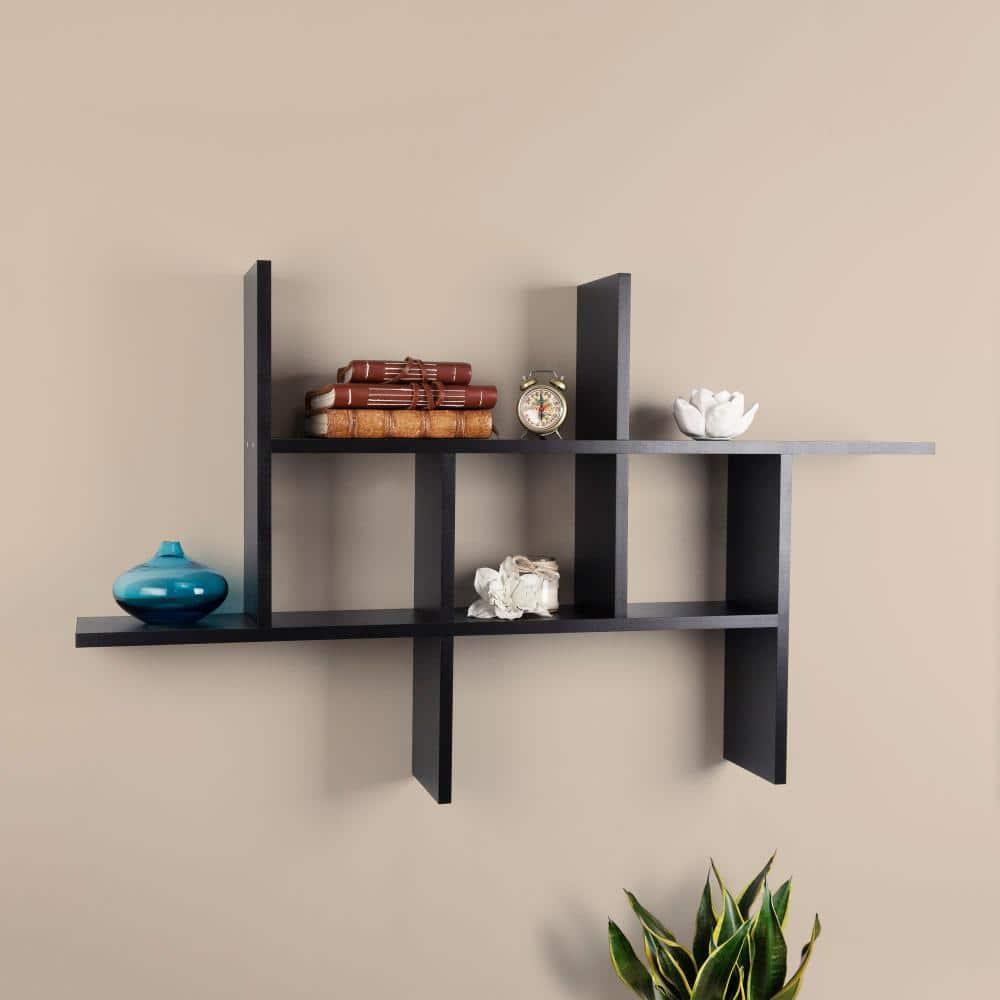 Danya B. 40" x 24" Cantilever Wall Shelf Black: Modern Laminated MDF, 4-Tier Storage, Includes Mounting Hardware