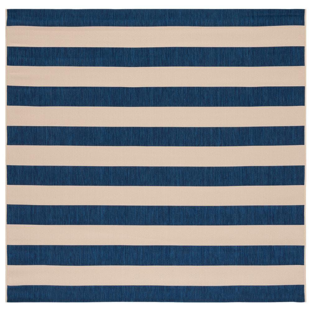 Courtyard CY6812 Power Loomed Indoor/Outdoor Area Rug - Beige/Navy - 6'7"x6'7" - Safavieh.