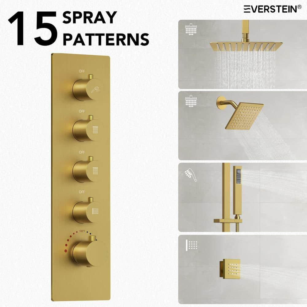 DualJetSpa 15-Spray Patterns 16" & 6" Dual Shower Head, Shower FaucetSystem with Thermostatic Rough-in Valve and Body Jets