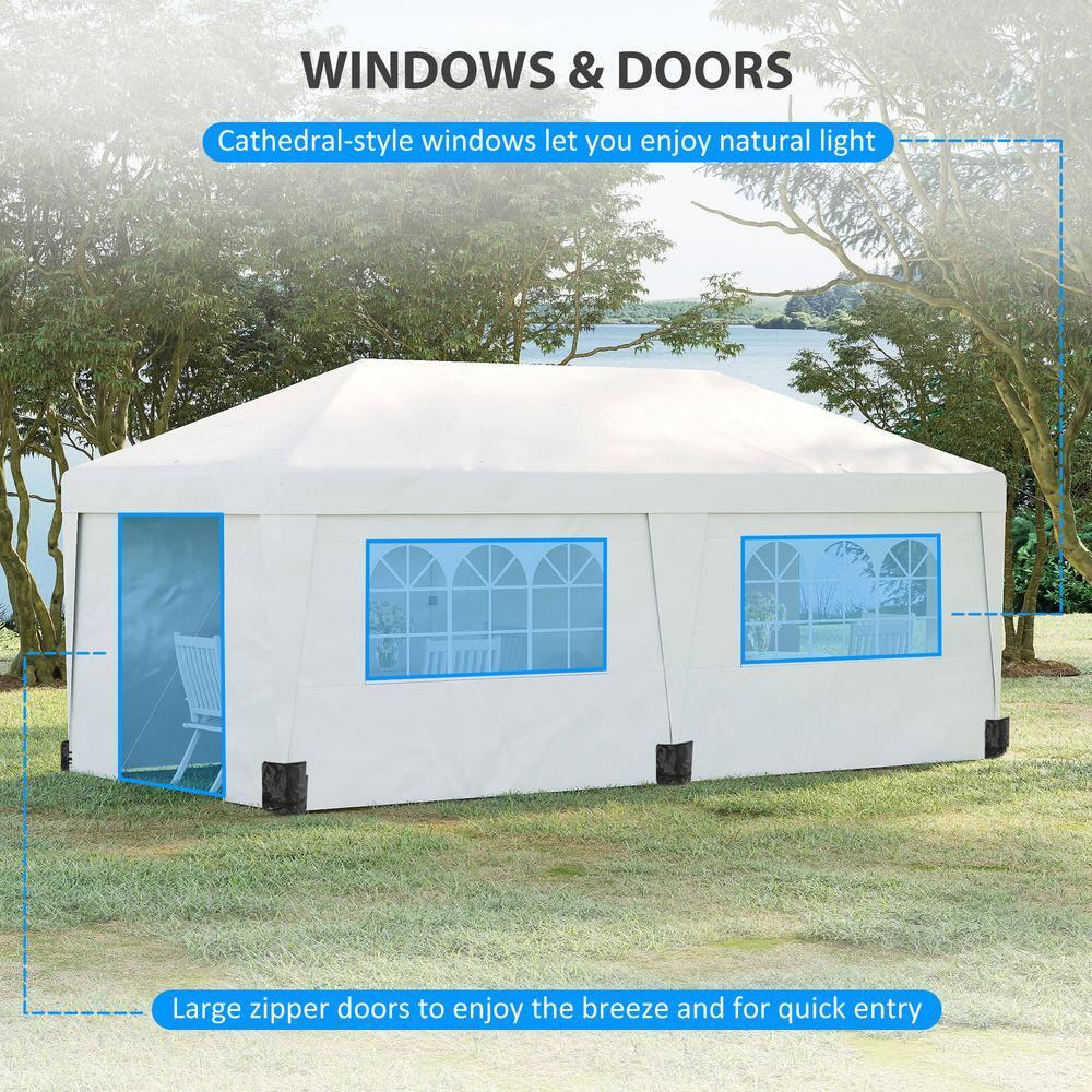 Large White Rectangular Pop-Up Canopy Tent with Sidewalls and Carry Bag