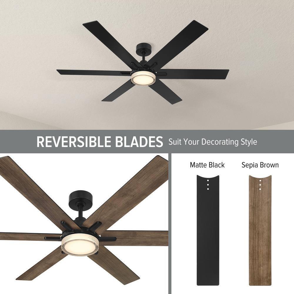 Chillion 60 in. Indoor/Covered Outdoor Matte Black LED Ceiling Fan with 5 CCT and 7 RGB Selections, Remote Included