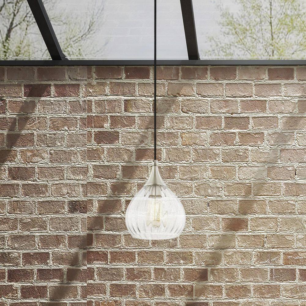 Livex Lighting 7" 1-Light Clear Glass & Metal Single Pendant in Brushed Nickel