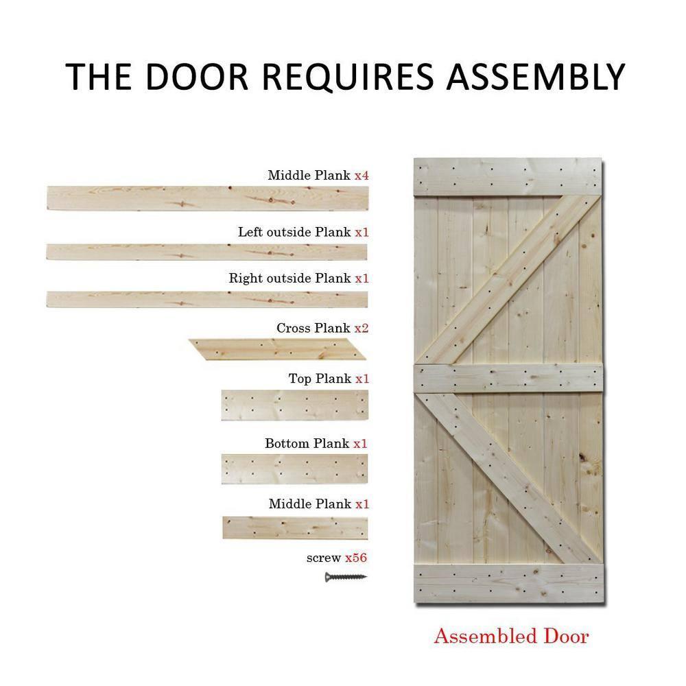 Calhome 84'' Solid Wood Paneled Painted with Installation Hardware Kit Barn Door