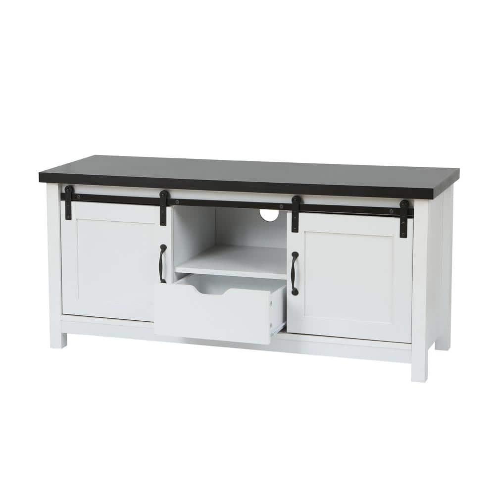 LuxenHome Modern Farmhouse White with Dark Brown 47.3" Wide TV Stand for TVs Up To 55-Inch