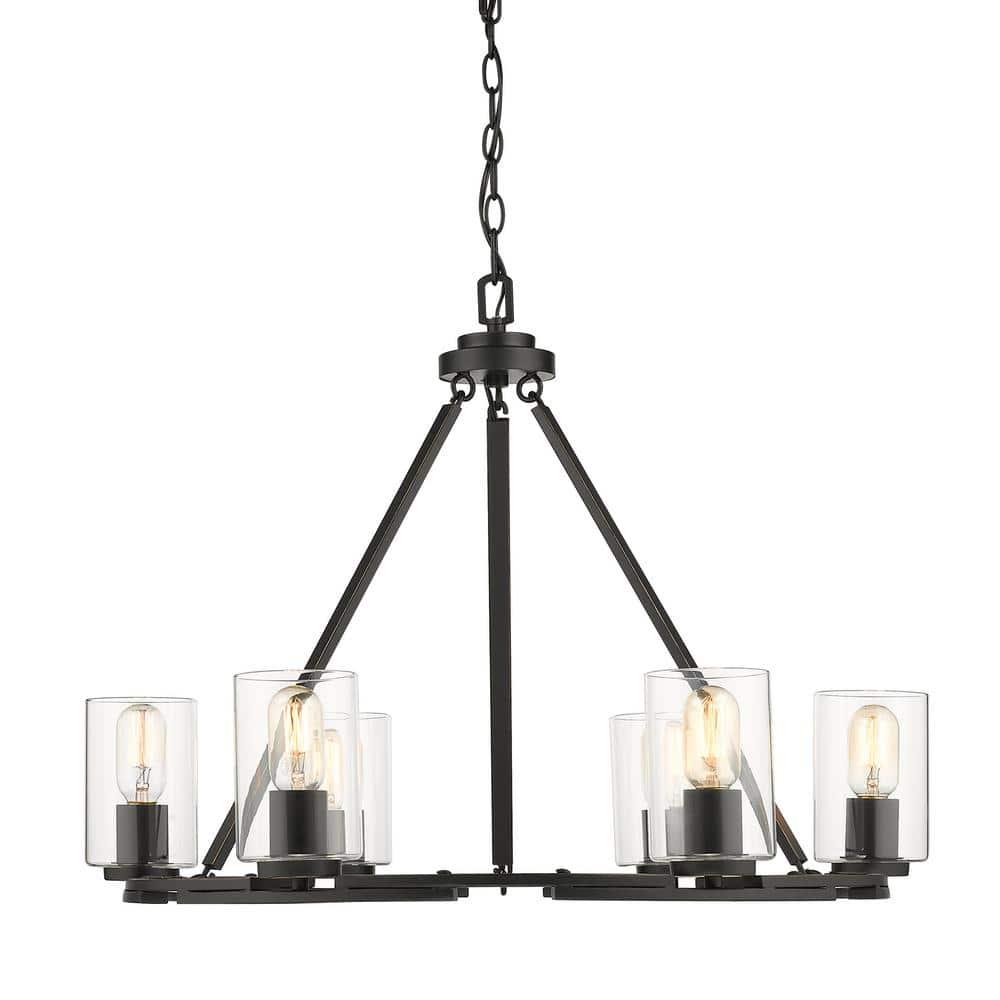Golden Lighting Monroe 6-Light Chandelier in Matte Black with Gold Highlights and Clear Glass