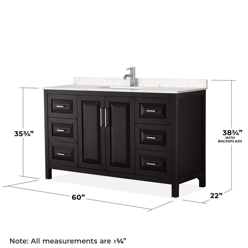 Daria 60 in.W x 22 in.D Single Vanity in Dark Espresso w/Cultured Marble Vanity Top in Light-Vein Carrara w/Basin&Mirror