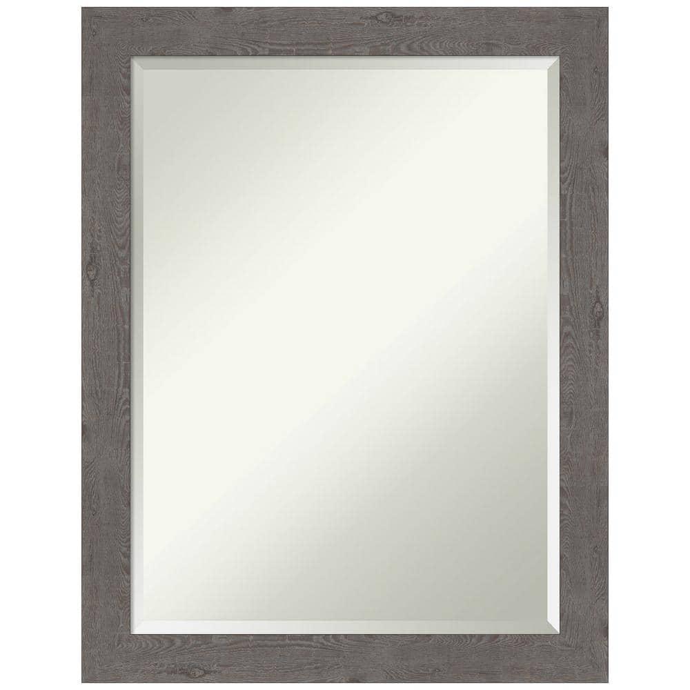 Amanti Art Beveled Bathroom Wall Mirror - Rustic Plank Grey Narrow Frame Outer Size: 21 x 27 in