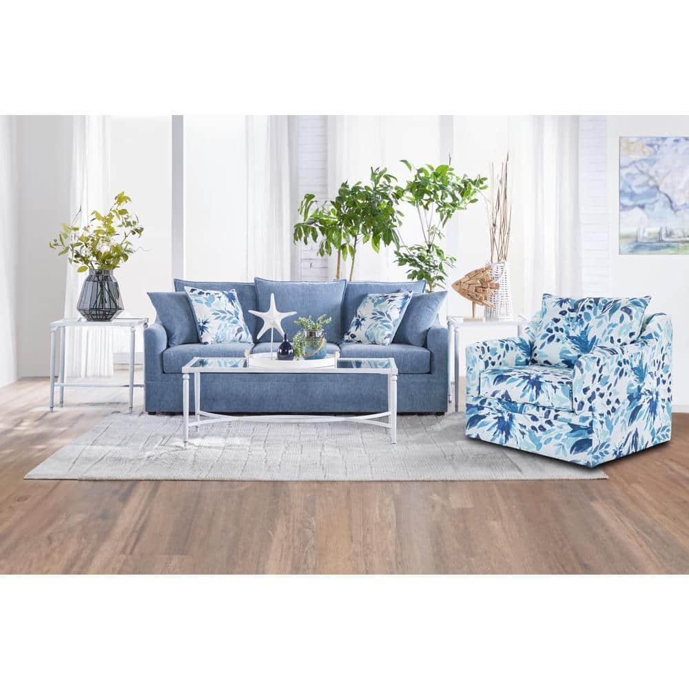 New Classic Furniture Sylvie 2 PC Fabric Sofa and Chair Set in Blue and White