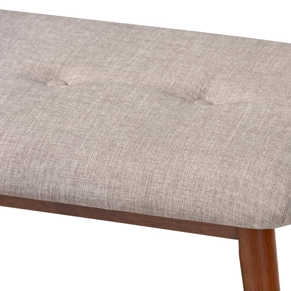 Flora II Mid-Century Modern Light Grey Fabric Upholstered Medium Oak Finished Wood Dining Bench