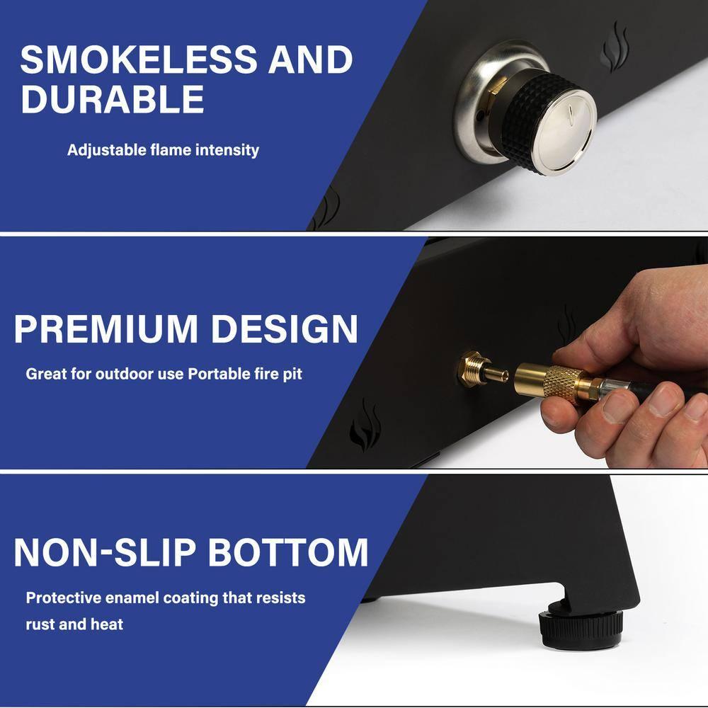 Tabletop Fire Pit with Quick Connect Joint, Glass Wind Guard and Lava Rock