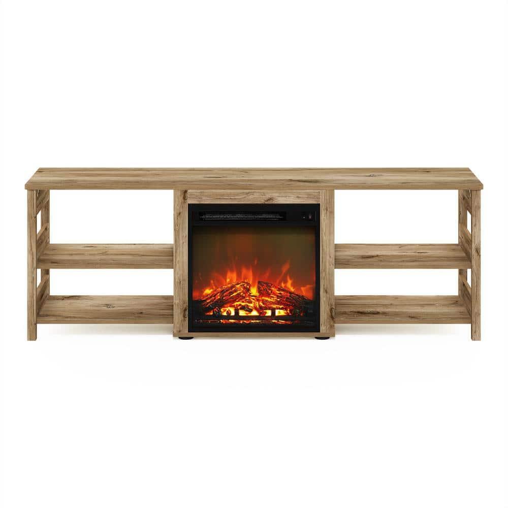 Furinno Classic 70 Inch TV Stand with Fireplace, Flagstaff Oak